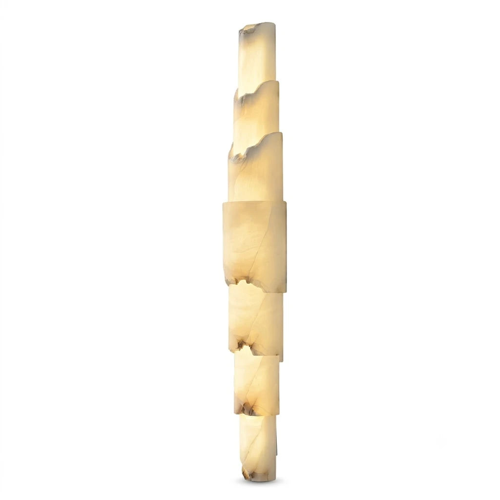 Modern Tiered Natural Alabaster Wall Sconce on White Background