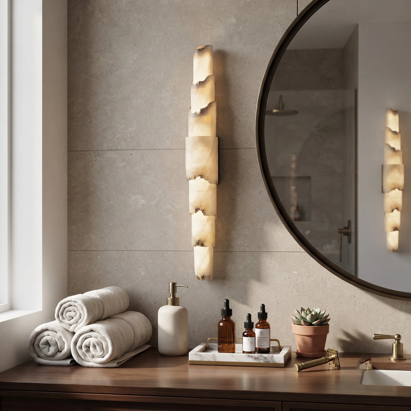 Natural Veined Alabaster Wall Light