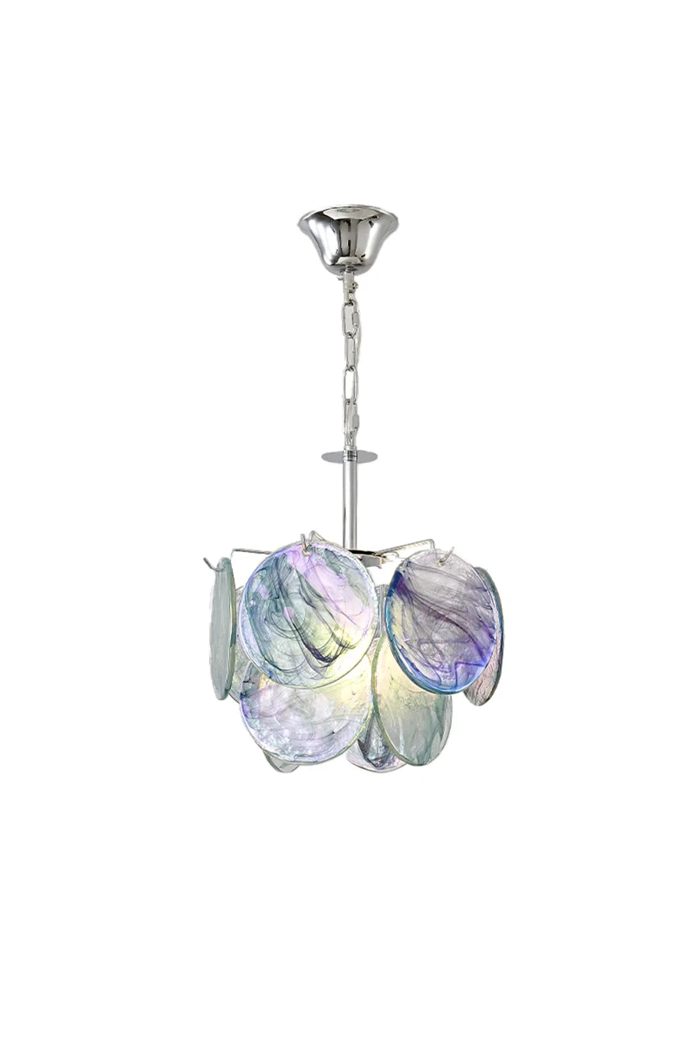 Modern Colorful Petal Art Glass Pendant Light with Silver Canopy on Pure White Background