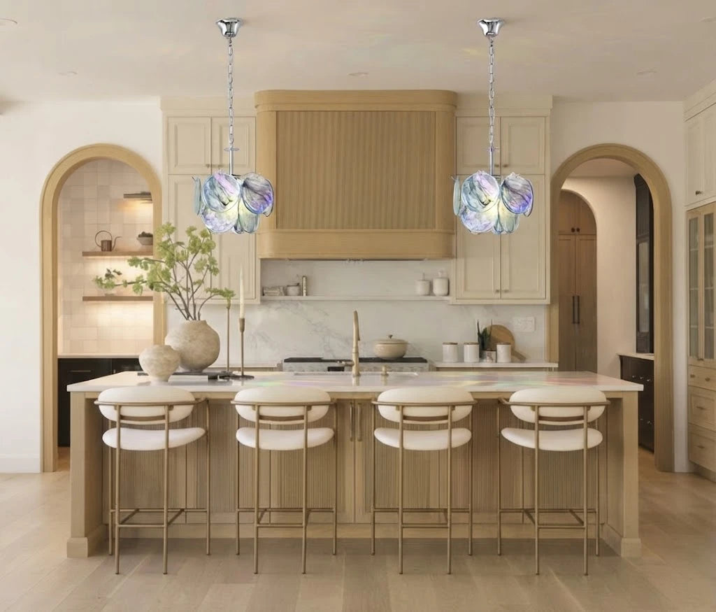Modern Colorful Petal Pendant Light Over Kitchen Breakfast Bar