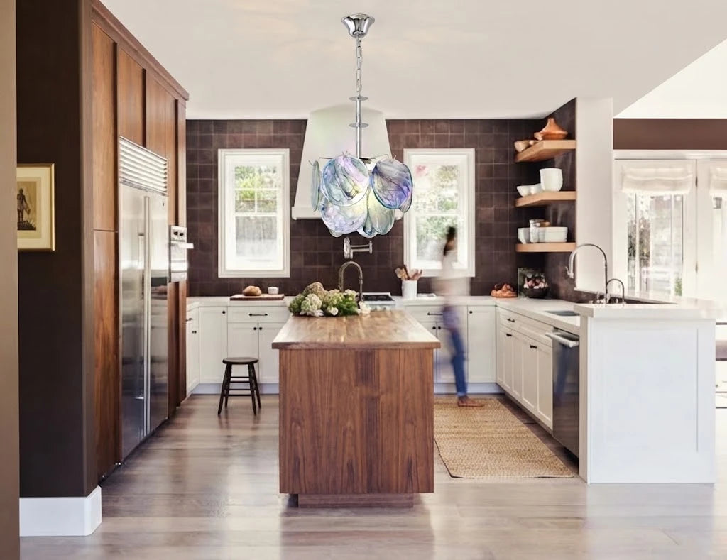 Modern Colorful Petal Art Glass Pendant Light in Modern Kitchen