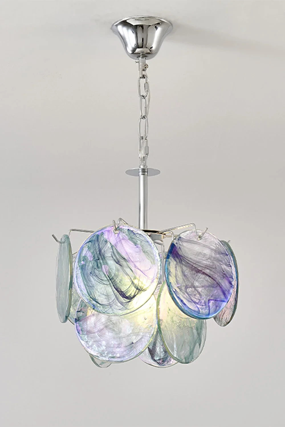 Front View of Modern Colorful Petal Art Glass Pendant Light Studio Display