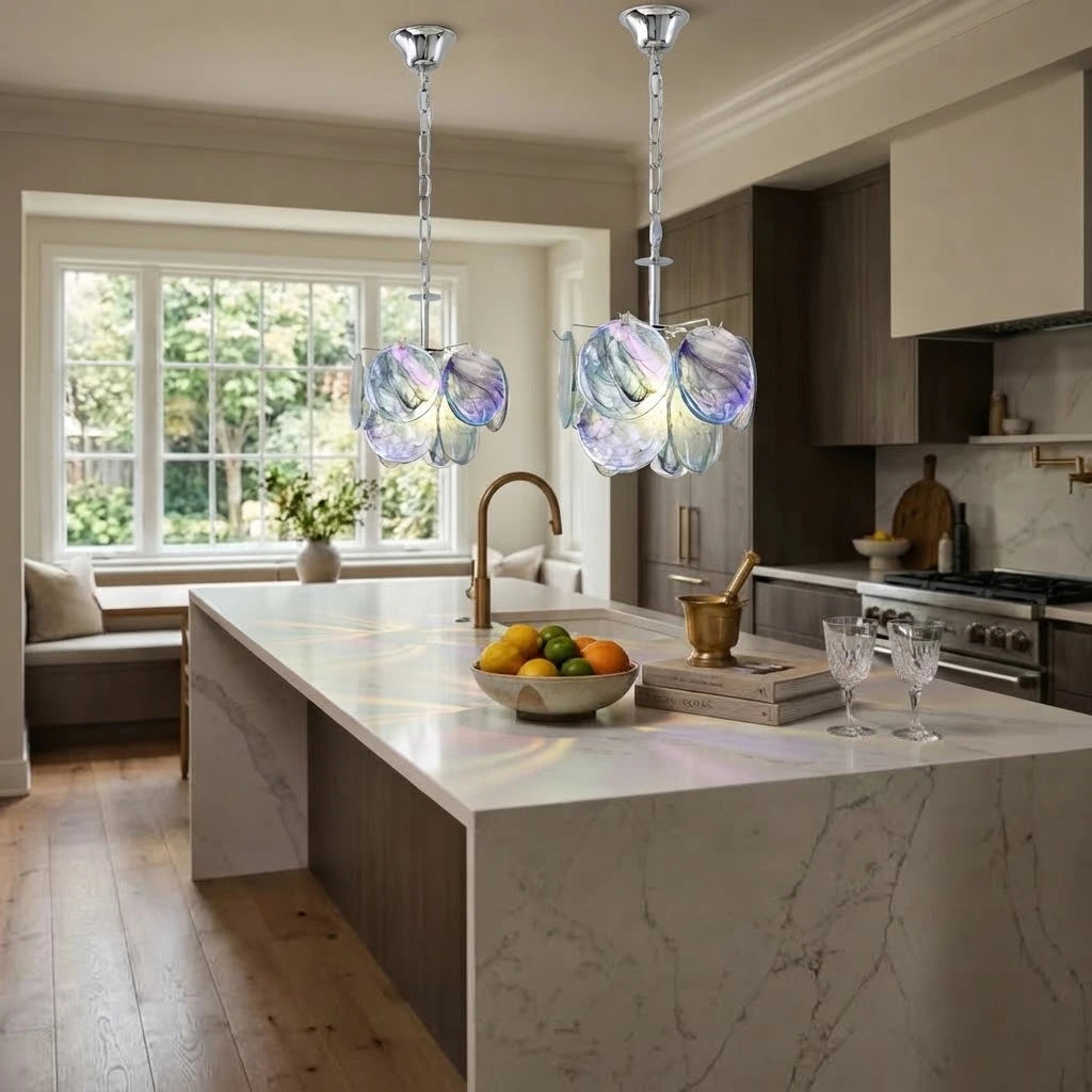 Modern Colorful Petal Pendant Light Over Kitchen Island