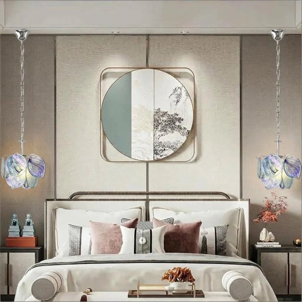 Modern Colorful Petal Art Glass Pendant Light in Master Bedroom