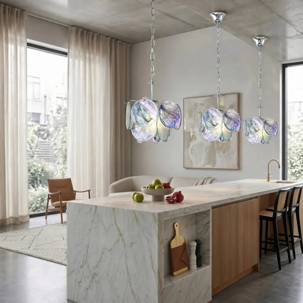 Modern Colorful Petal Art Glass Pendant Lights in Contemporary Kitchen