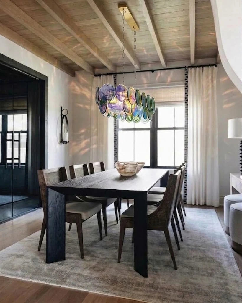 Modern Colorful Disc Linear Chandelier in Luxury Dining Space