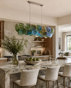 Modern Colorful Disc Linear Chandelier Over Breakfast Bar
