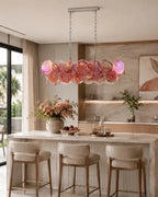 Modern Colorful Disc Art Glass Linear Chandelier in Cozy Kitchen