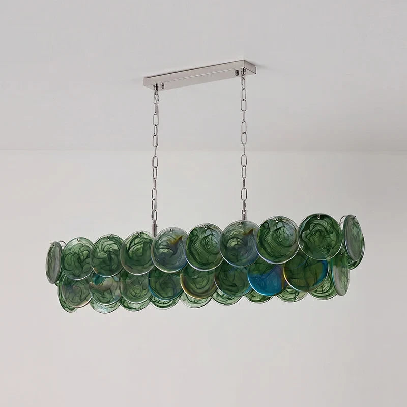 Illuminated Modern Green Colorful Disc Linear Chandelier Studio Display