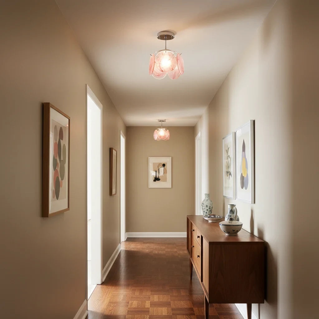 Modern Colorful Disc Semi-Flush Ceiling Light Along Hallway Foyer