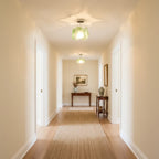 Modern Green Colorful Disc Ceiling Lights in Long Hallway Setting