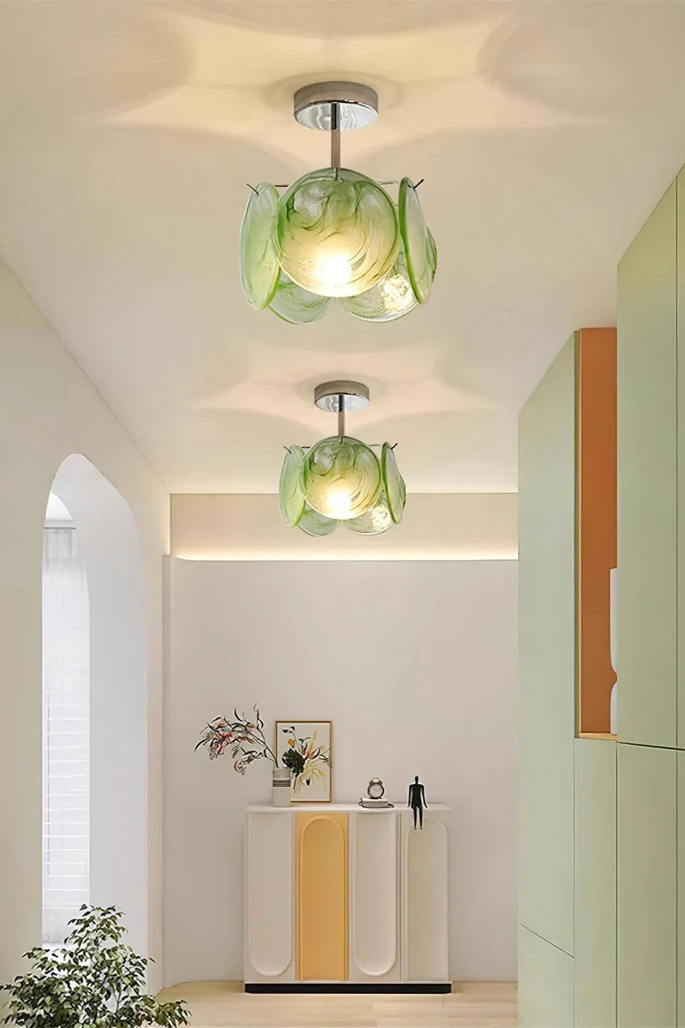 Modern Colorful Disc Art Glass Ceiling Lights in Extended Hallway