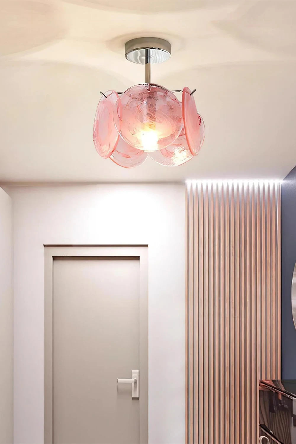 Modern Pink Colorful Disc Ceiling Light in Cozy Corridor