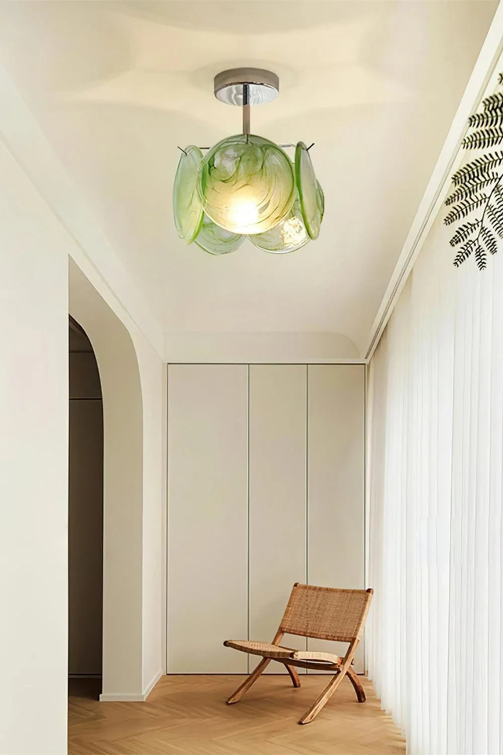 Modern Green Colorful Disc Ceiling Light in Bright Interior Setting