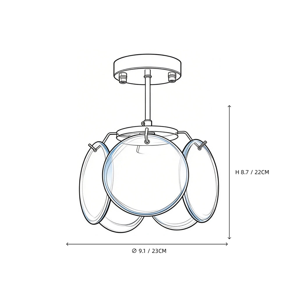 Modern Colorful Disc Art Glass Semi-Flush Ceiling Light Line Art Dimension Diagram