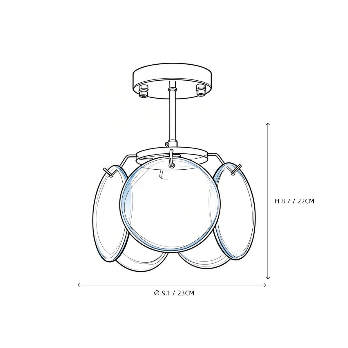 Modern Colorful Disc Art Glass Semi-Flush Ceiling Light Line Art Dimension Diagram
