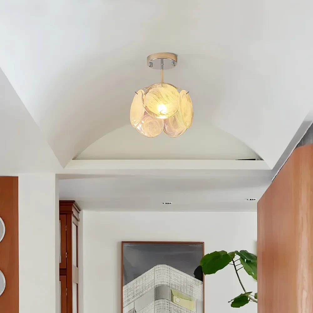 Modern Colorful Disc Ceiling Light in Arched Corridor Interior