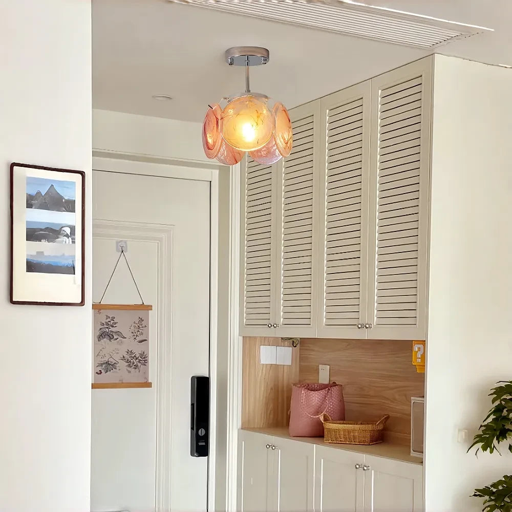 Modern Colorful Disc Art Glass Ceiling Light in Entryway Setting