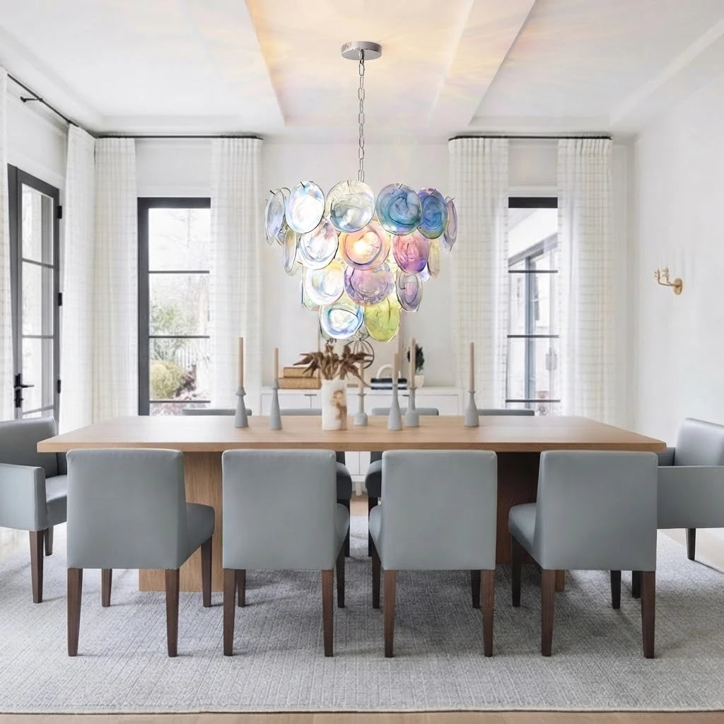 Modern Gradient Disc Art Glass Chandelier in Contemporary Living Space