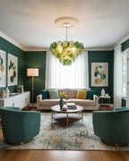 Modern Green Gradient Disc Art Glass Chandelier in Cozy Sitting Room