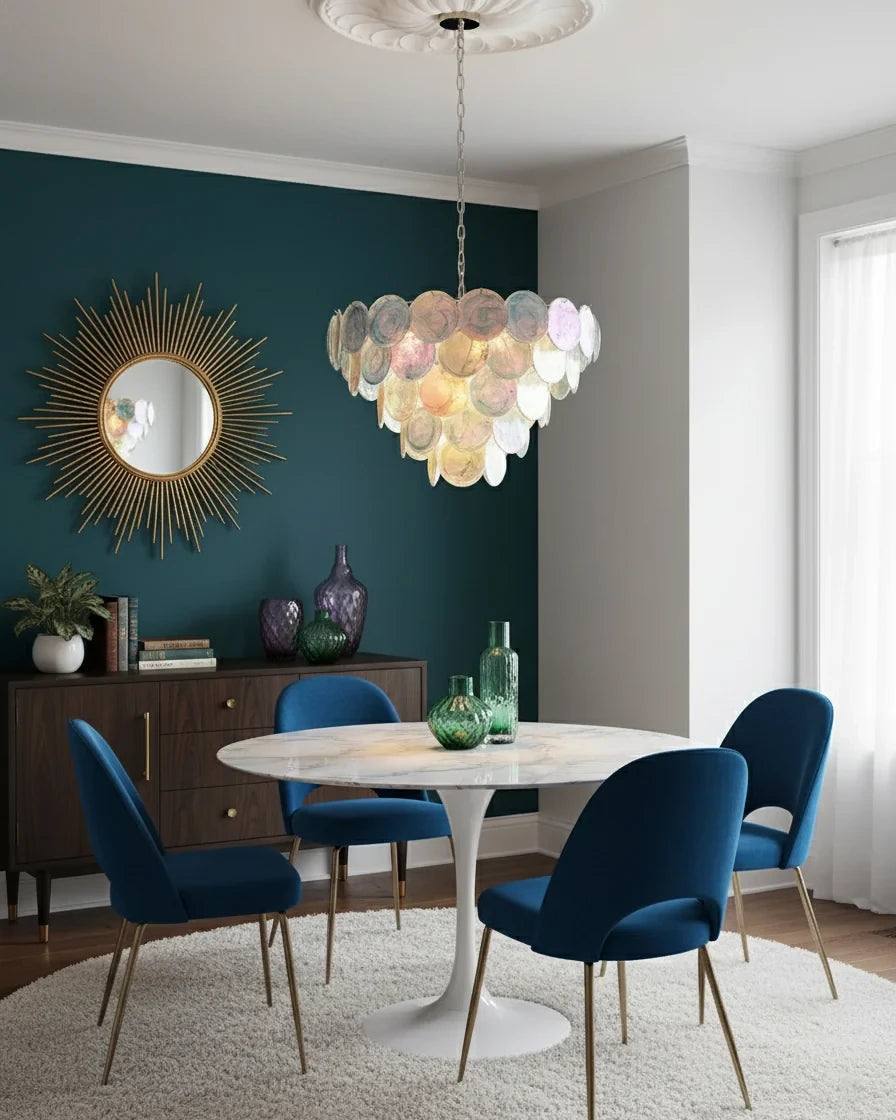 Modern Multi-Color Gradient Disc Art Glass Chandelier in Stylish Interior