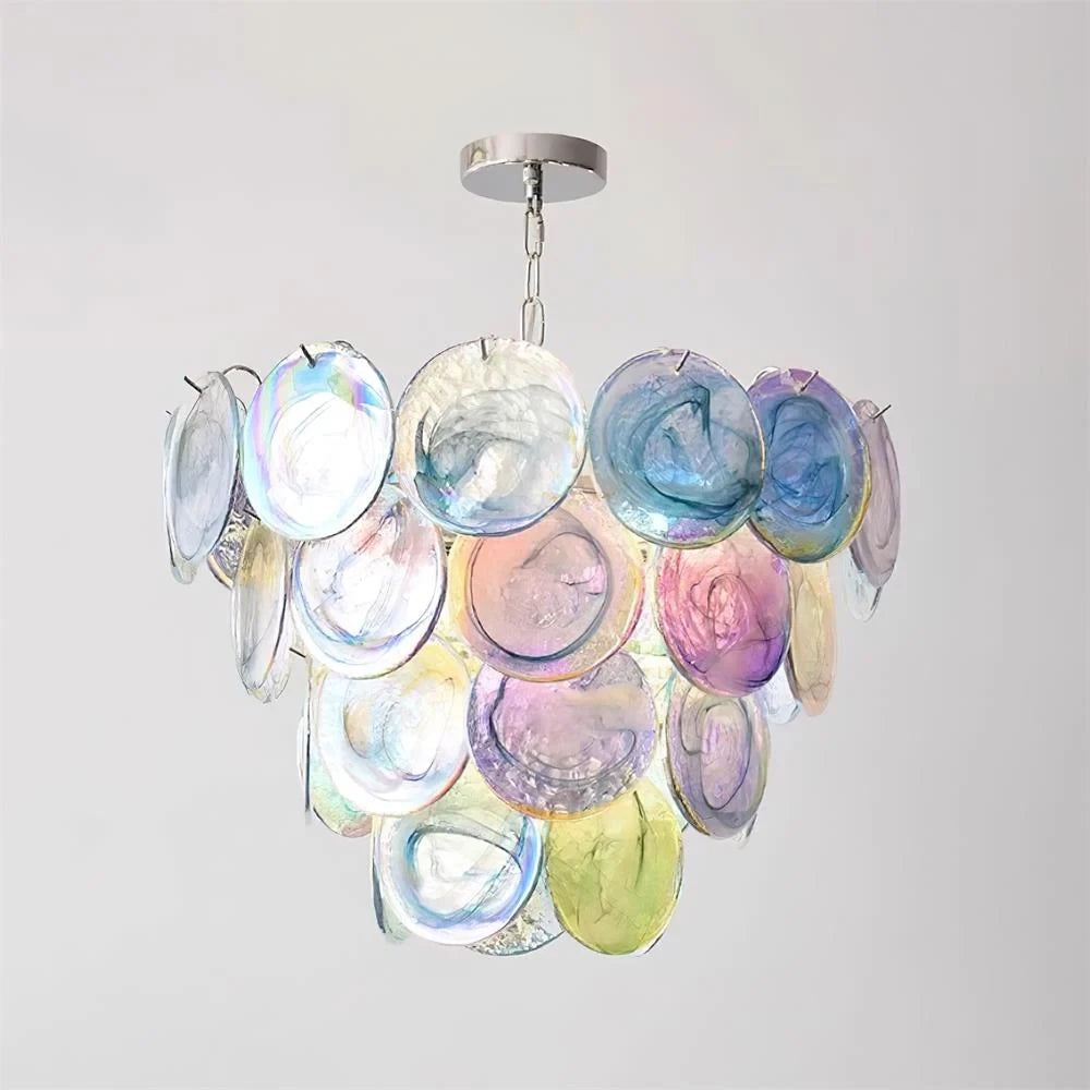 Illuminated Modern Gradient Disc Art Glass Chandelier Studio Display