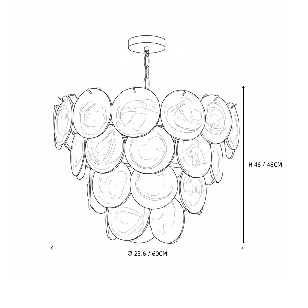Modern Medium Multi-Color Gradient Disc Chandelier Line Art Dimension Diagram