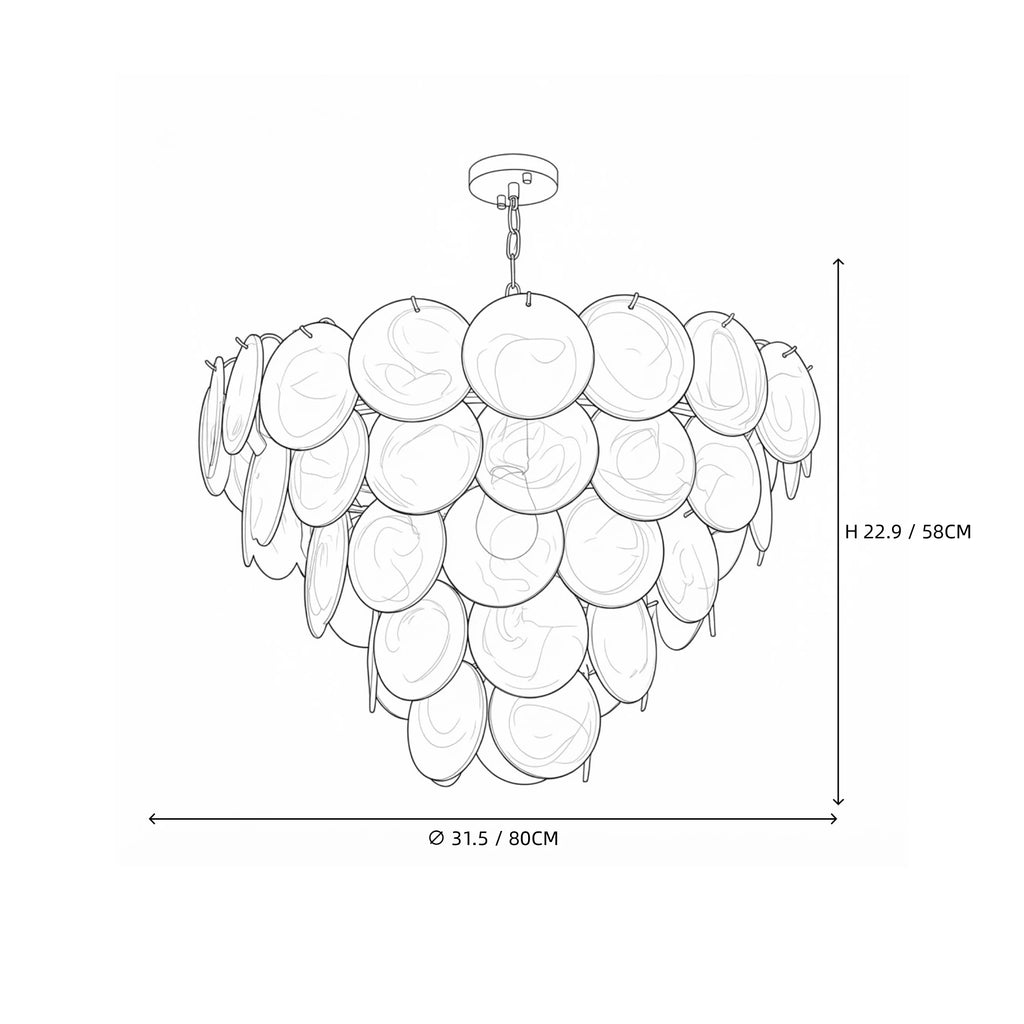Modern Large Multi-Tier Gradient Disc Chandelier Line Art Dimension Diagram