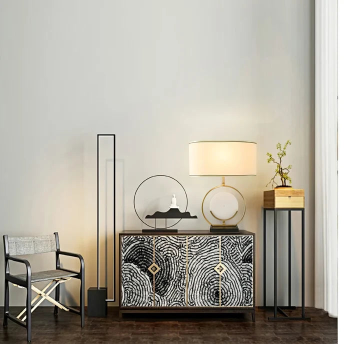 Modern Alabaster Disc Table Lamp in Designer Hallway Setting