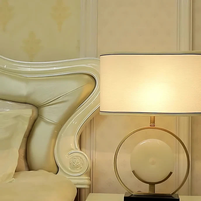 Modern Alabaster Disc Table Lamp in Luxury Master Bedroom