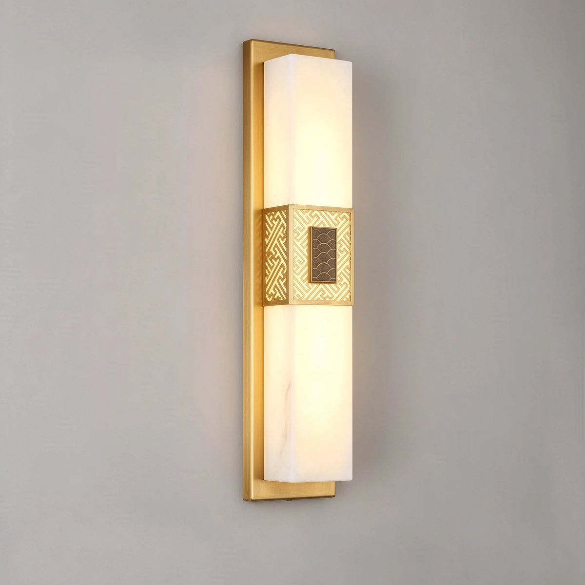 Illuminated Modern Brass Band Alabaster Wall Sconce Studio Display