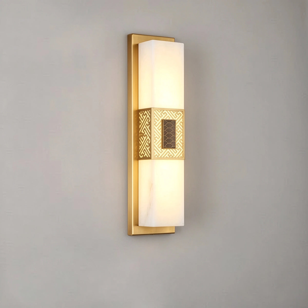 Modern Brass Band Alabaster Wall Sconce Off State Studio Shot on Pure White Background