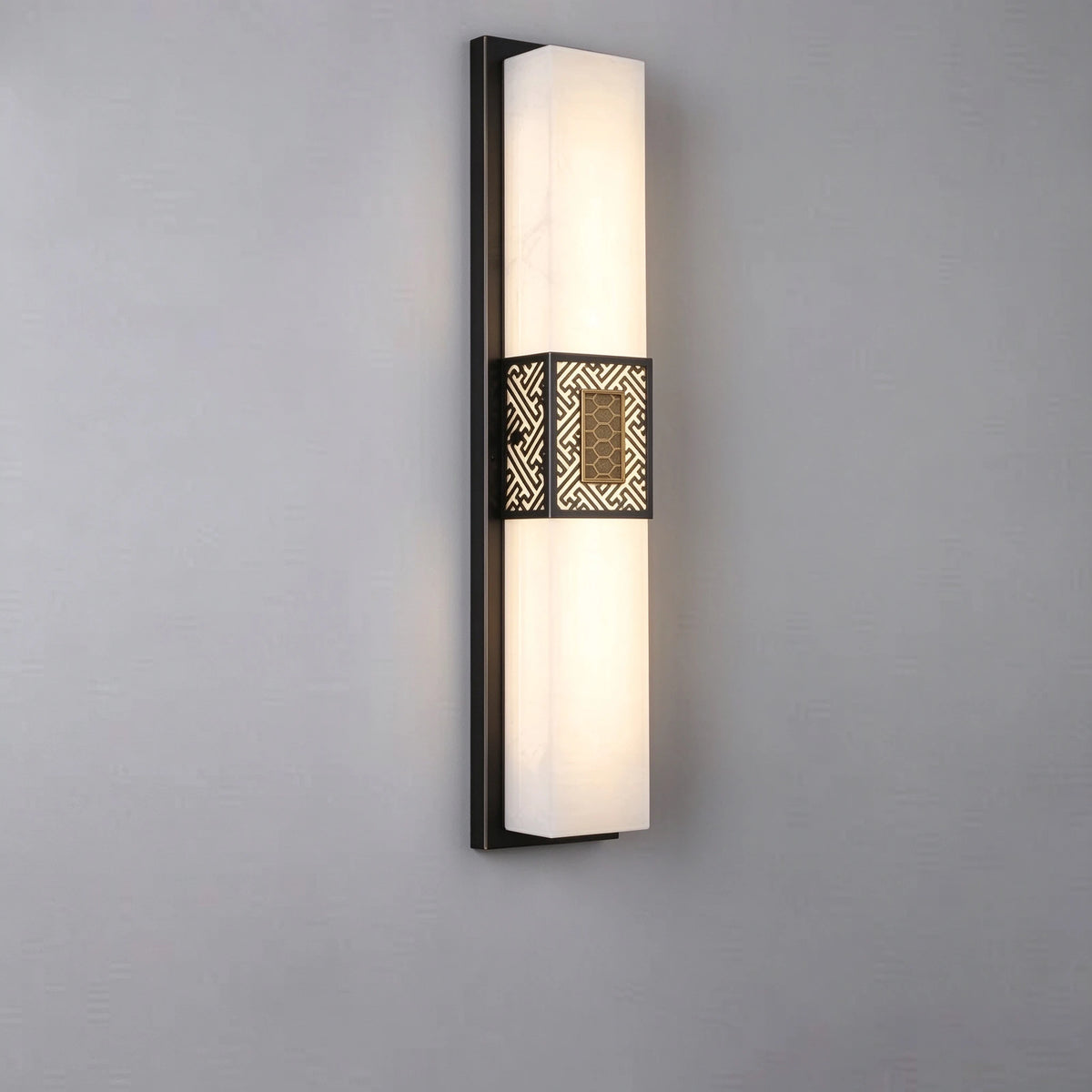 Modern Dark Finish Alabaster Wall Sconce Front View Studio Shot