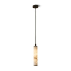 Modern Cylindrical Alabaster Art Glass Pendant Light with Black Canopy on Pure White Background