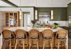Modern Cylindrical Alabaster Pendant Lights Over Kitchen Breakfast Bar