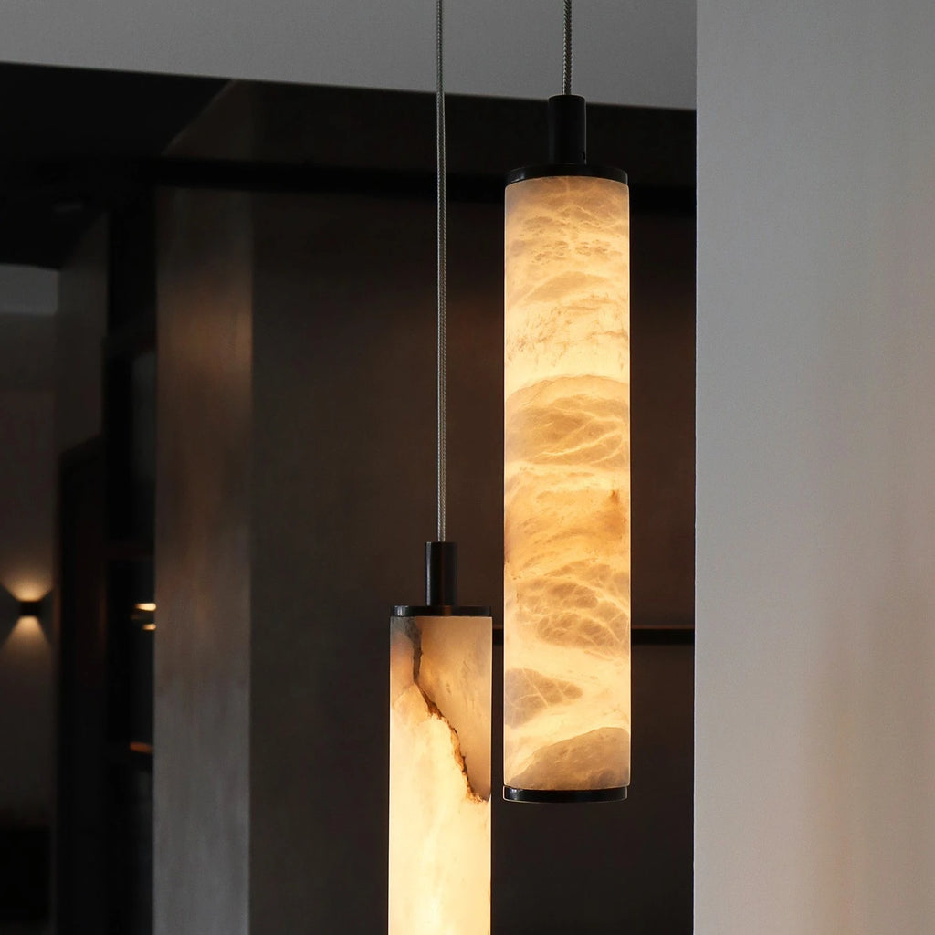 Illuminated Modern Cascading Alabaster Pendant Lights Studio Shot