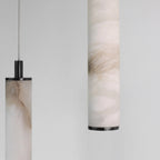 Close Up View of Illuminated Alabaster Cylinder Shades Bottom