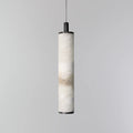 Illuminated Modern Cylindrical Alabaster Pendant Light with Black Hardware