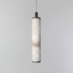 Illuminated Modern Cylindrical Alabaster Pendant Light with Black Hardware
