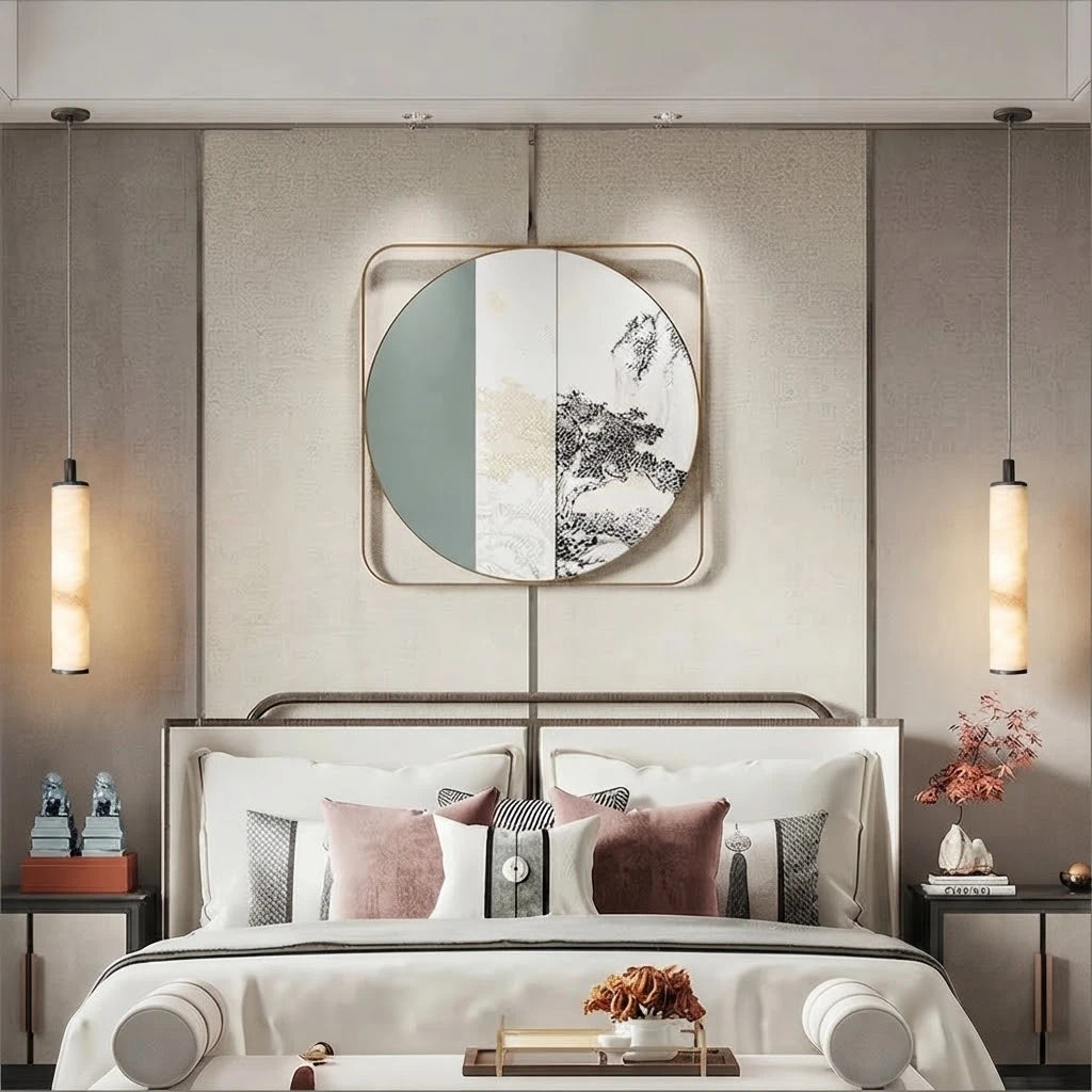Modern Alabaster Art Glass Pendant Lights in Master Bedroom Setting