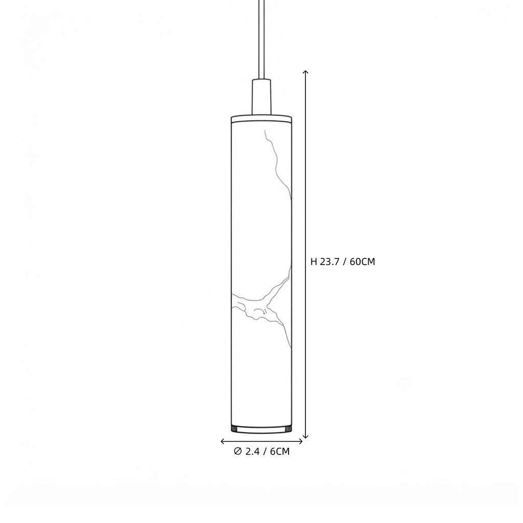 Modern Cylindrical Alabaster Art Glass Pendant Light Line Art Dimension Diagram