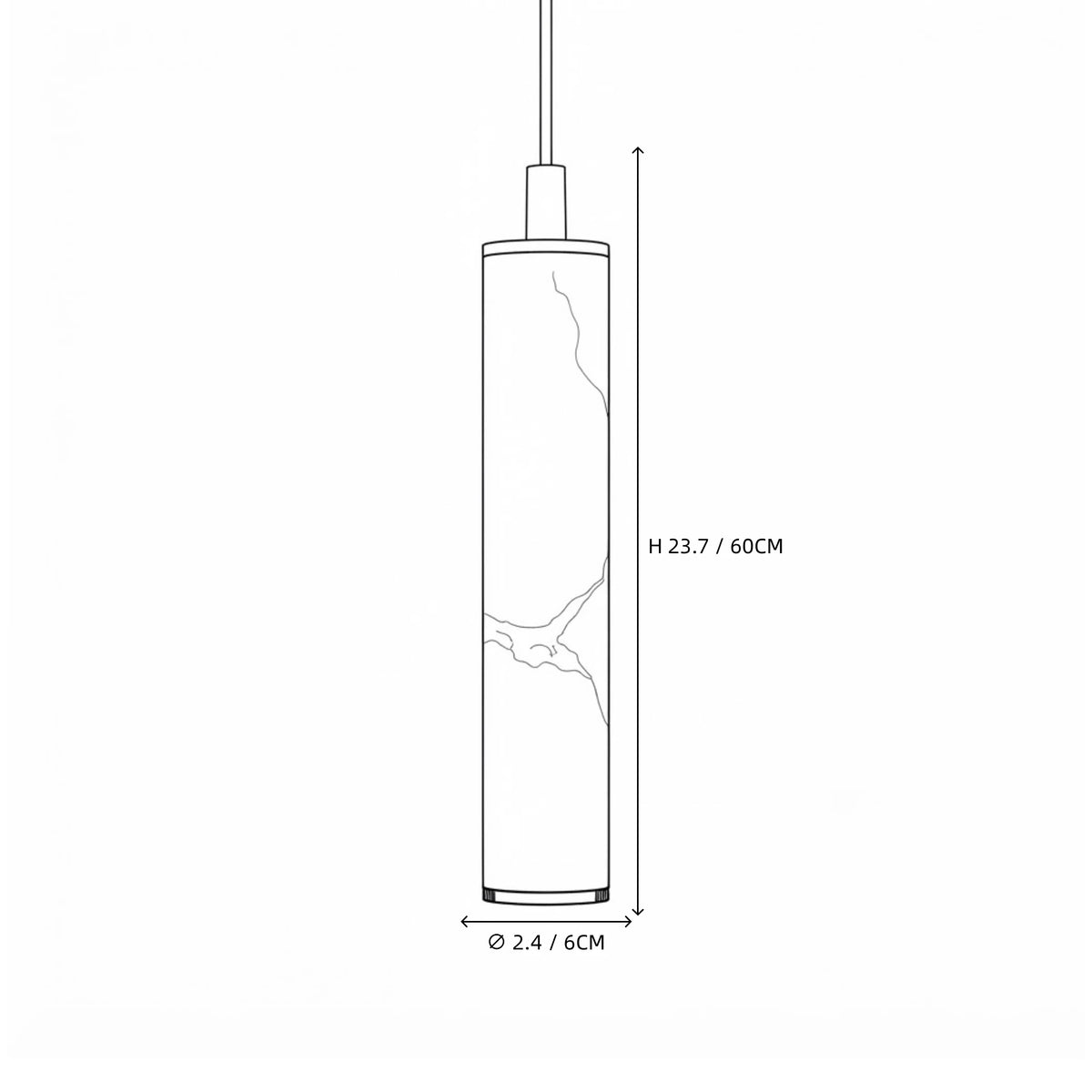Modern Cylindrical Alabaster Art Glass Pendant Light Line Art Dimension Diagram