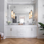 Modern Alabaster Art Glass Pendant Lights in Bathroom Vanity Setting