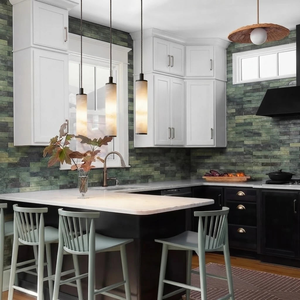 Modern Alabaster Art Glass Pendant Lights in Kitchen Interior