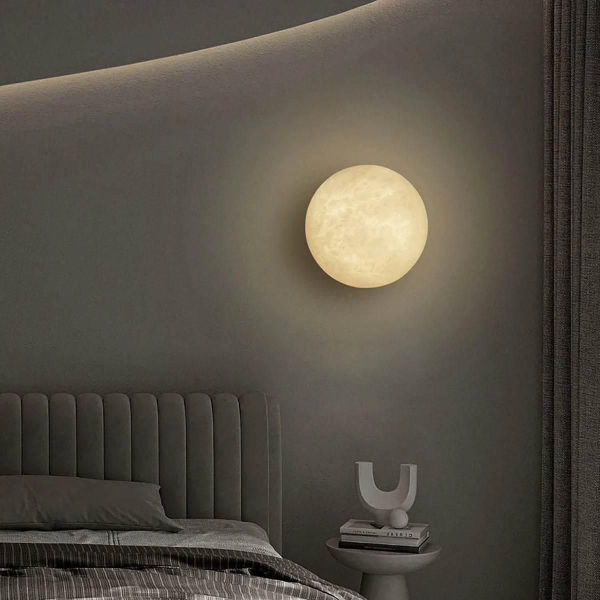Modern Oval Alabaster Wall Sconce in Master Bedroom