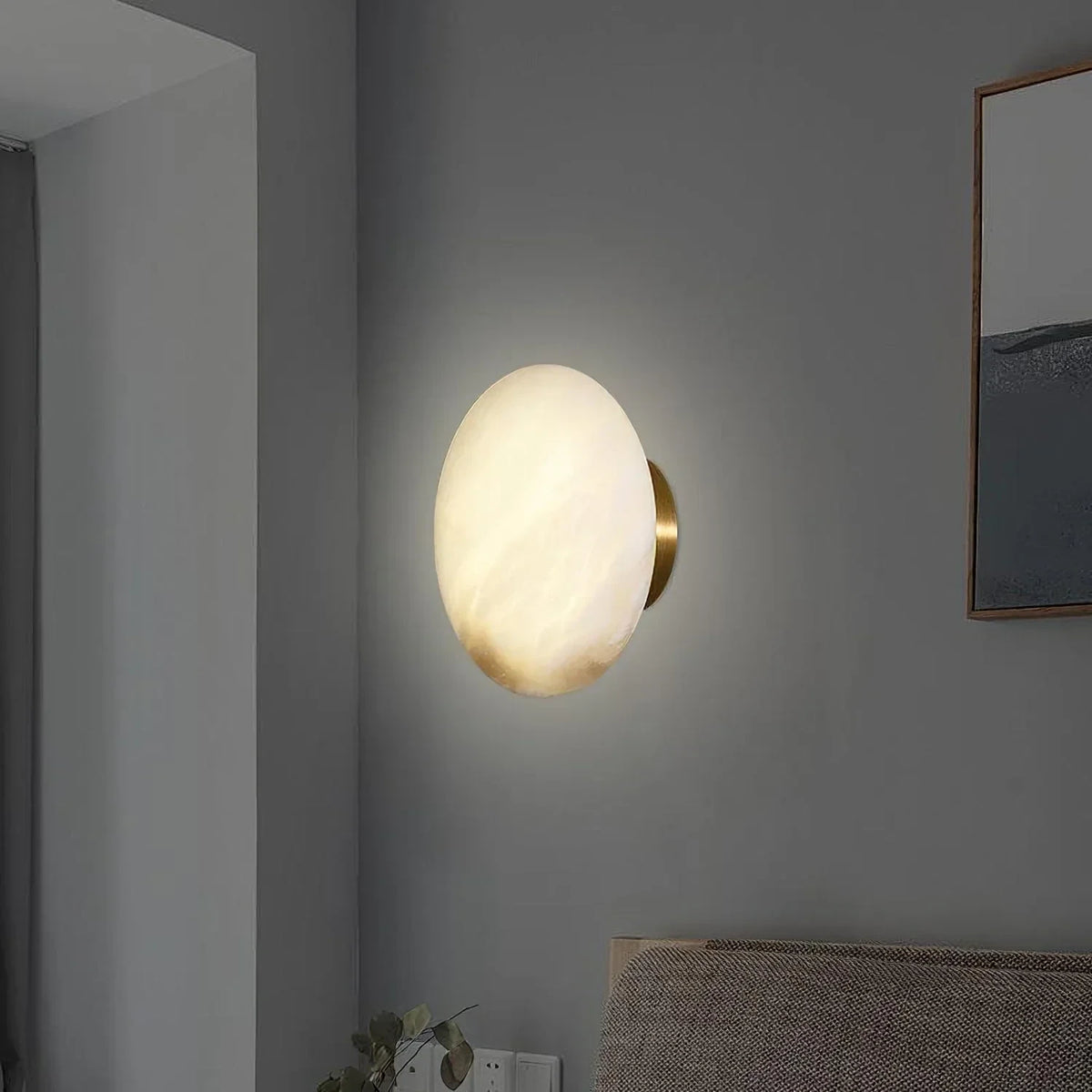 Modern Art Glass Wall Sconce Over Bedroom Nightstand