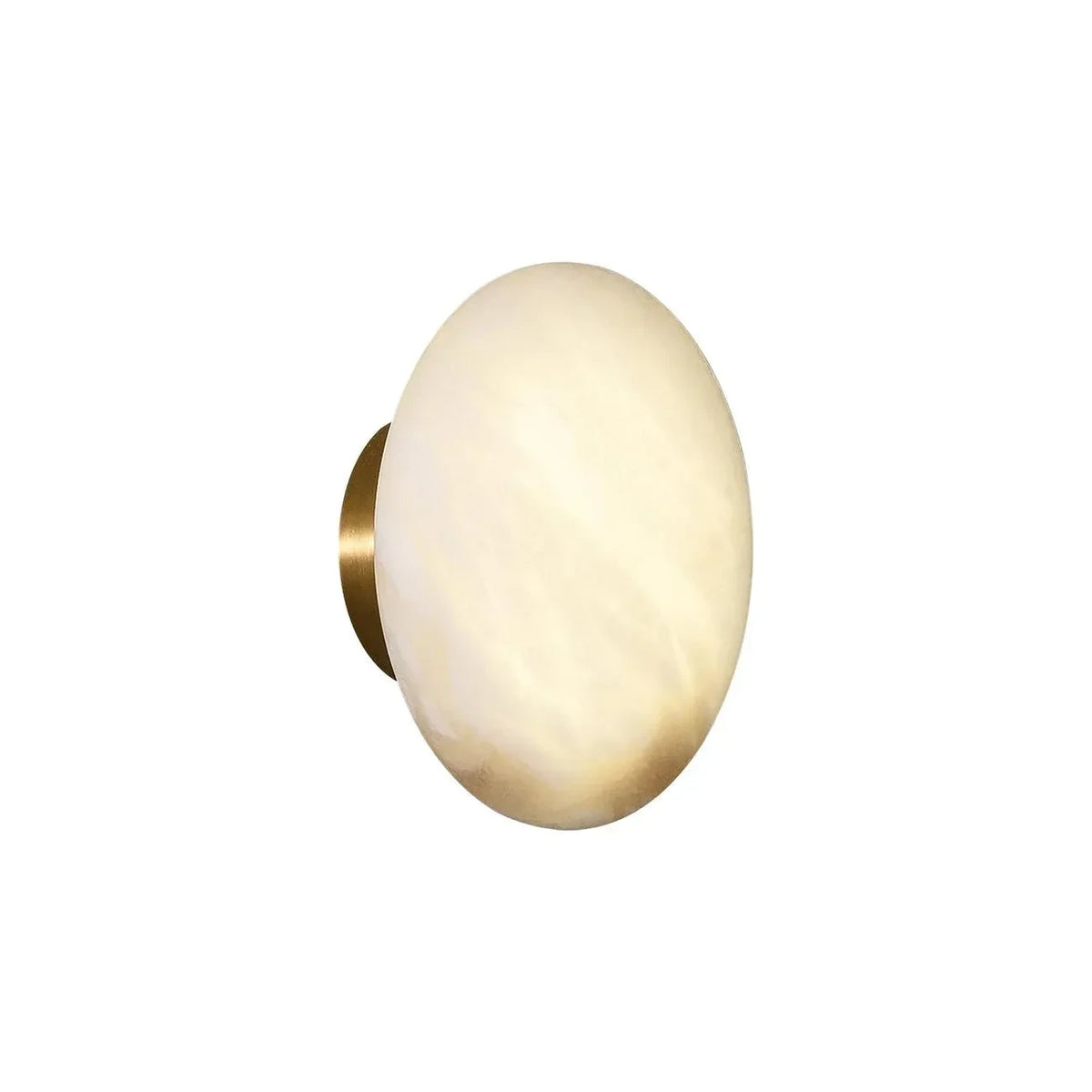 Modern Oval Alabaster Art Glass Wall Sconce with Brass Hardware on Pure White Background