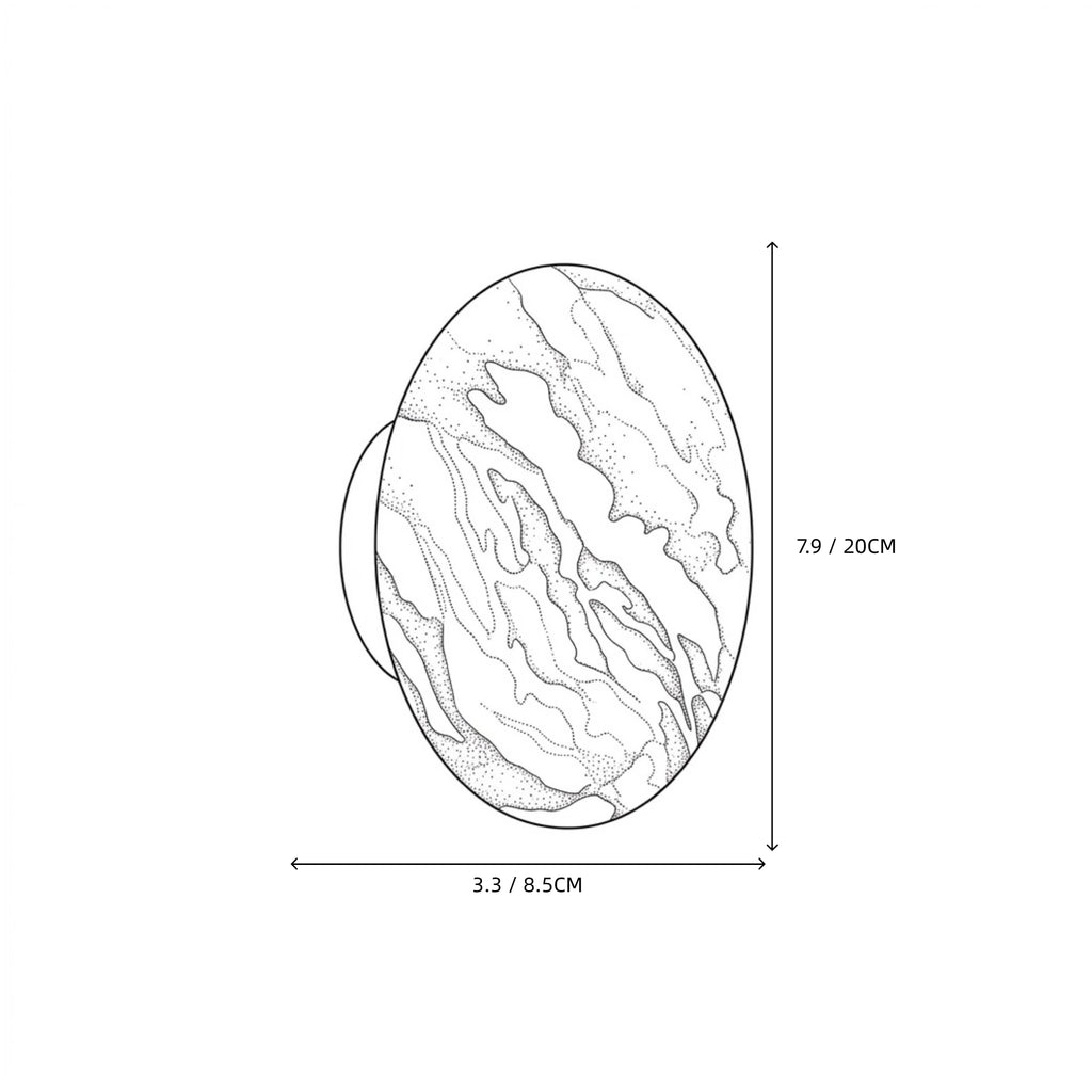 Modern Oval Alabaster Art Glass Wall Sconce Line Art Dimension Diagram