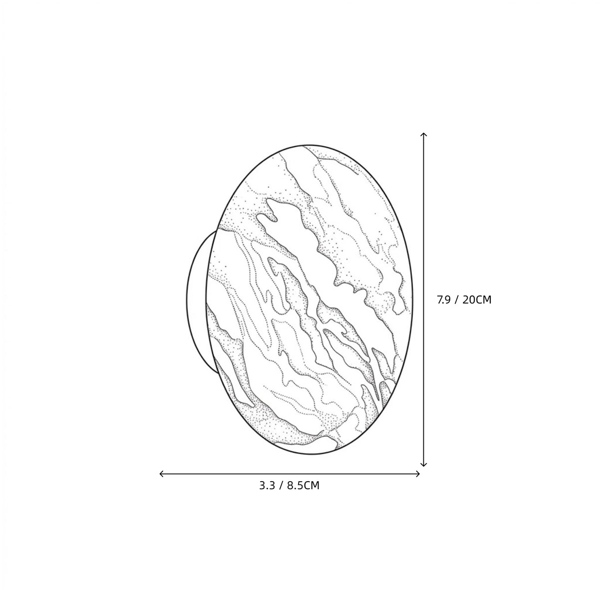 Modern Oval Alabaster Art Glass Wall Sconce Line Art Dimension Diagram