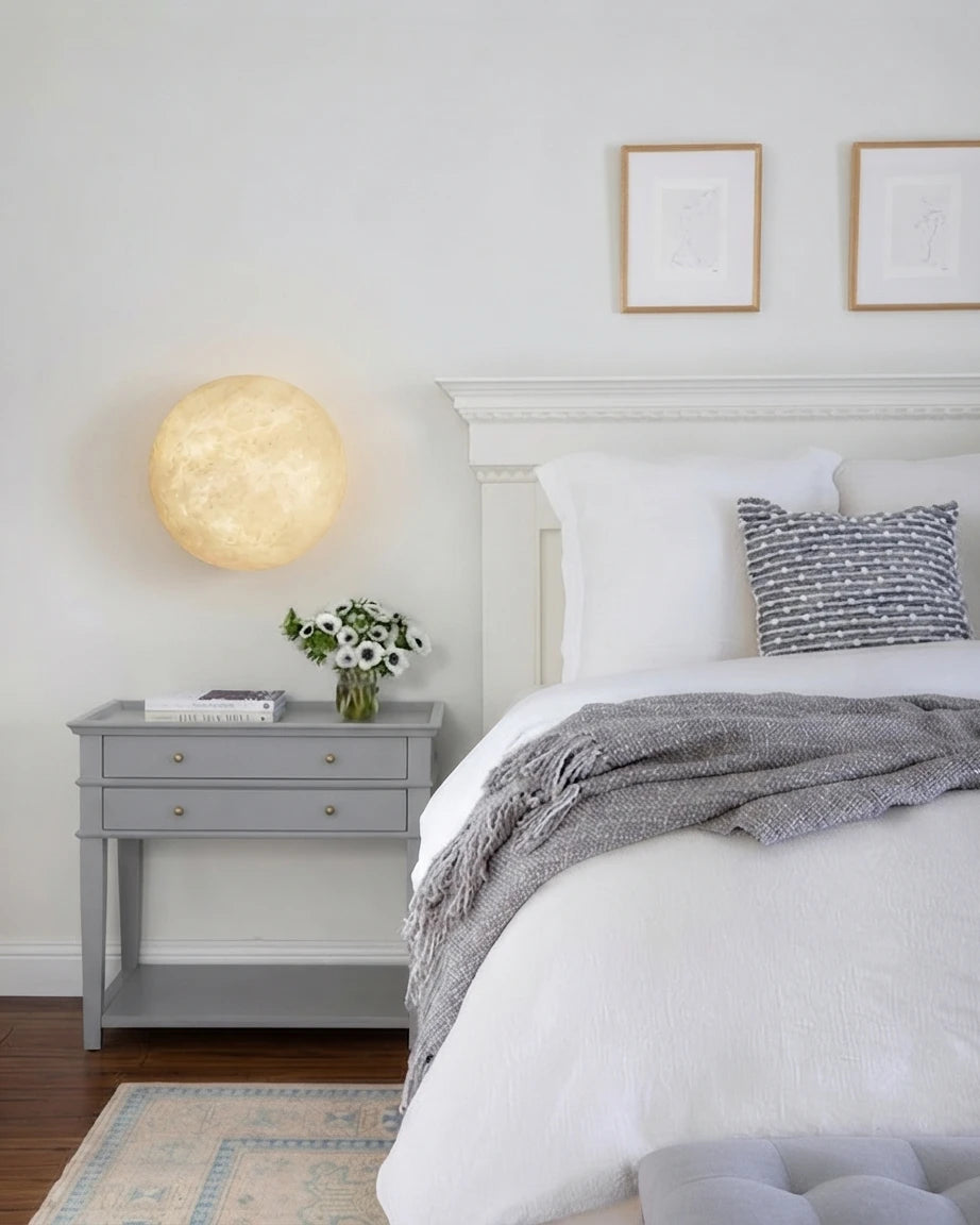 Modern Oval Alabaster Wall Sconce in Master Bedroom Setting